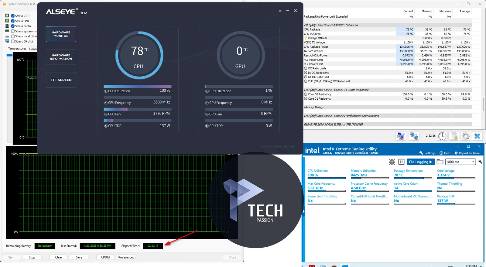 نتيجة برنامج Aida64 مع تردد 5.5GHz