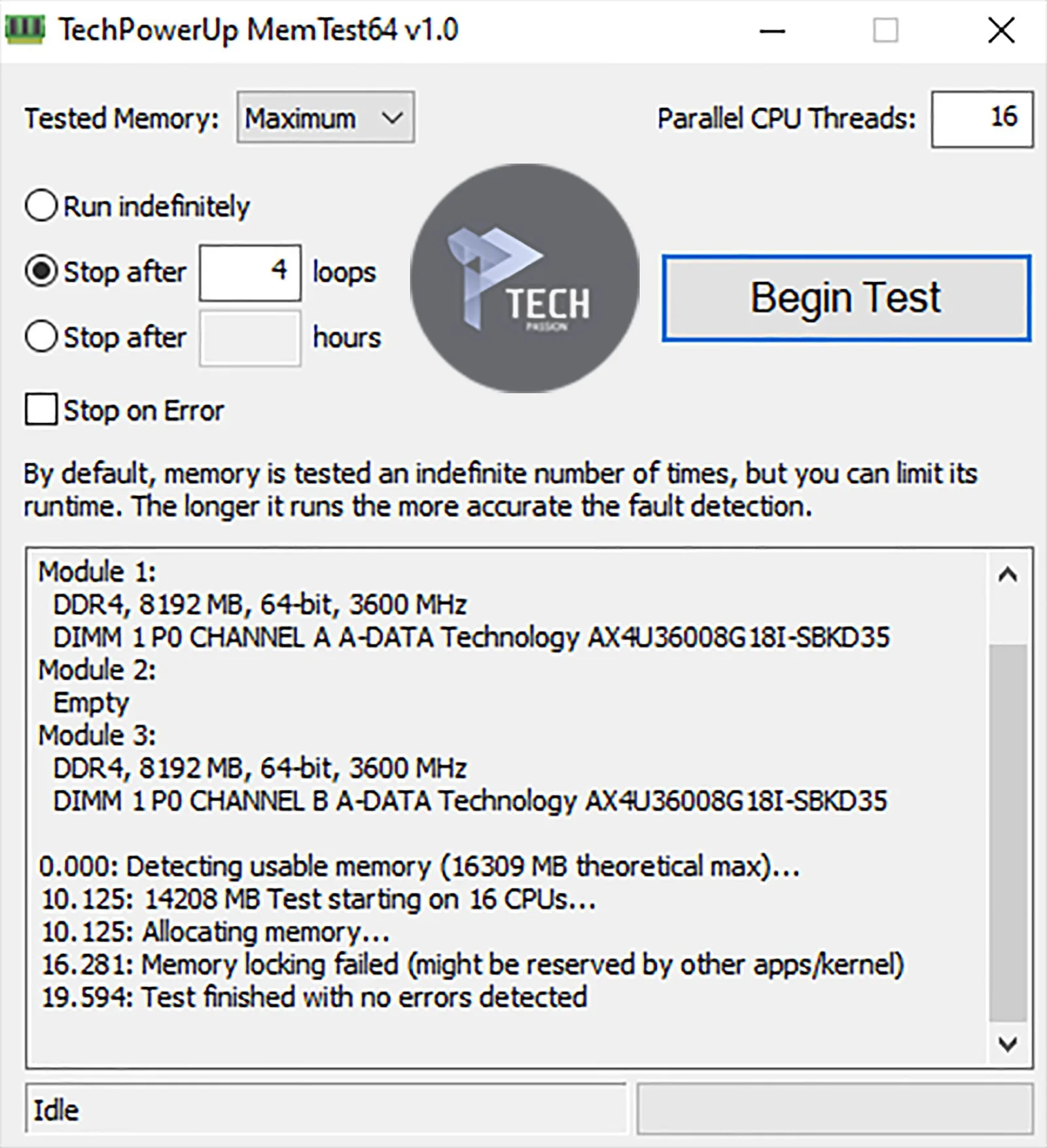 اختبار 3600MHz بـ برنامج MemTest64