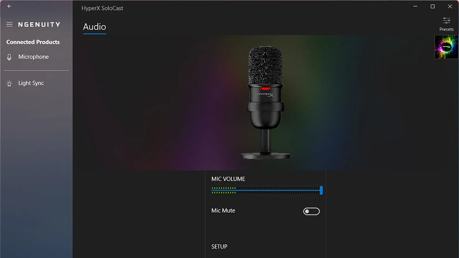 برنامج التحكم في الميكروفون HyperX NGENUITY.