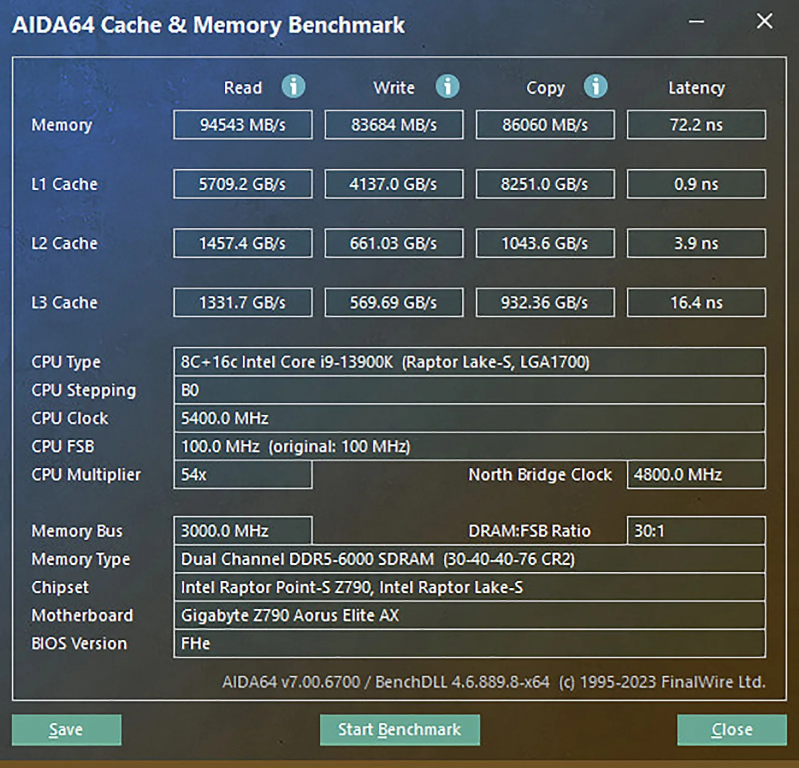 Aida64 للذاكرة مع تردد 6000MT/s