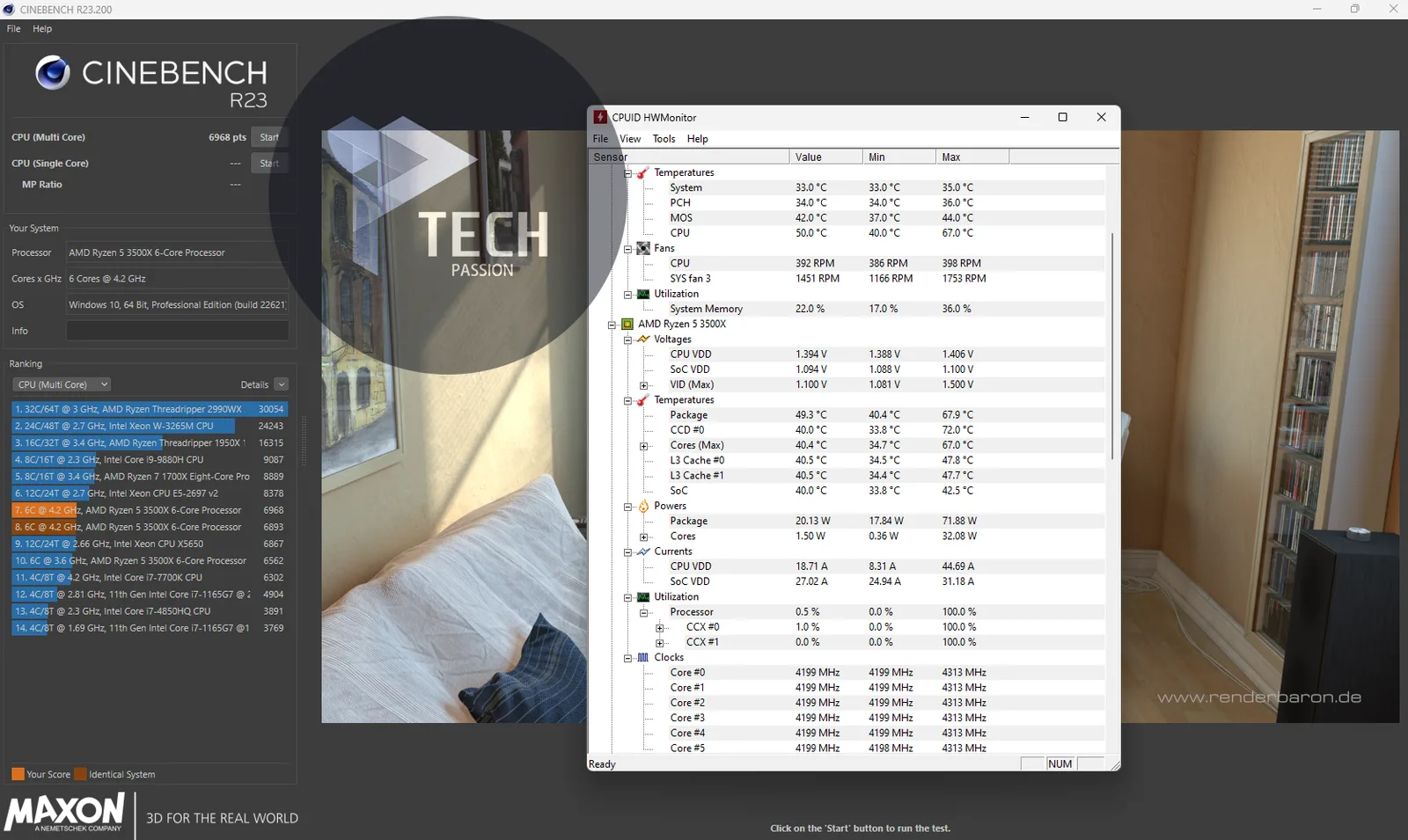 اختبار Cinebench R23 مع سرعة 25% من سرعة المروحة