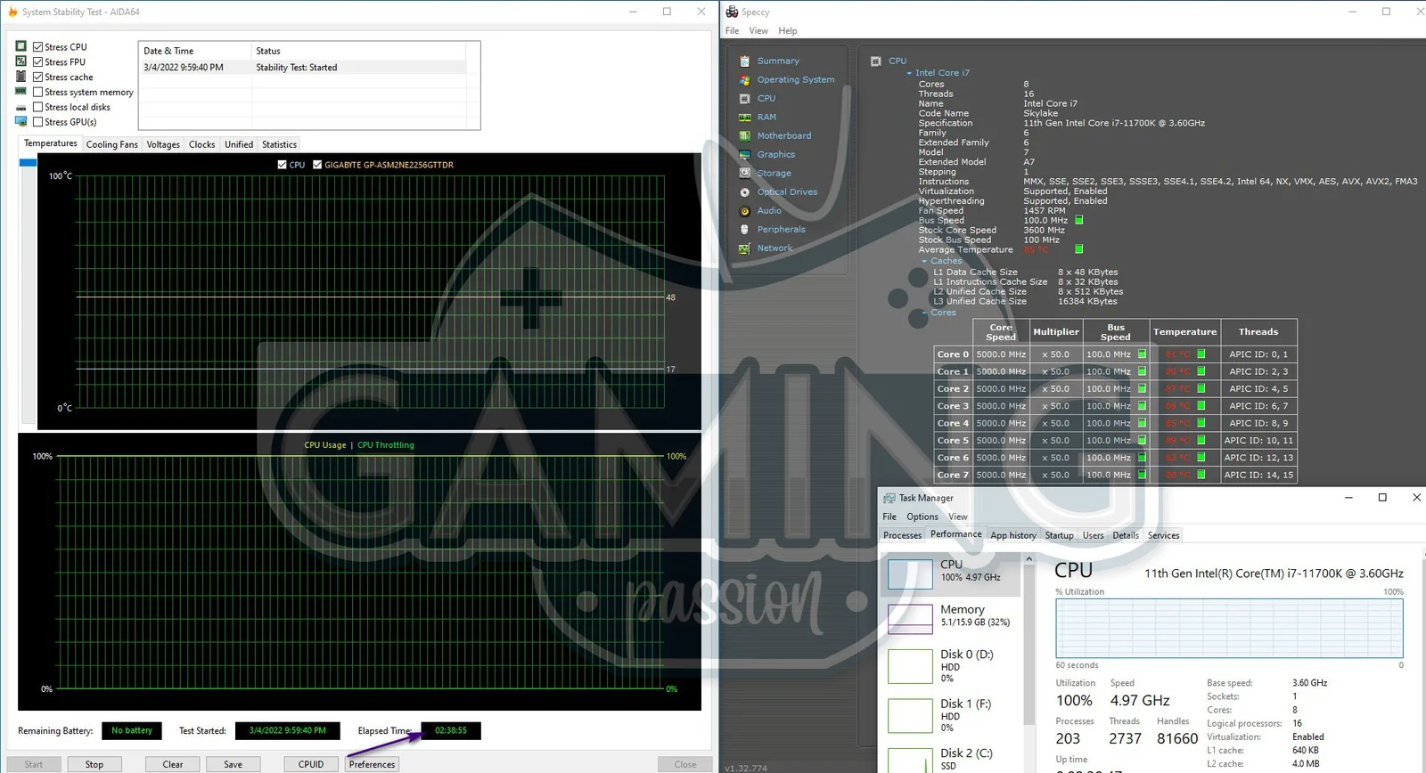 اختبار برنامج Aida64 على كسر سرعة المعالج على تردد 5GHz