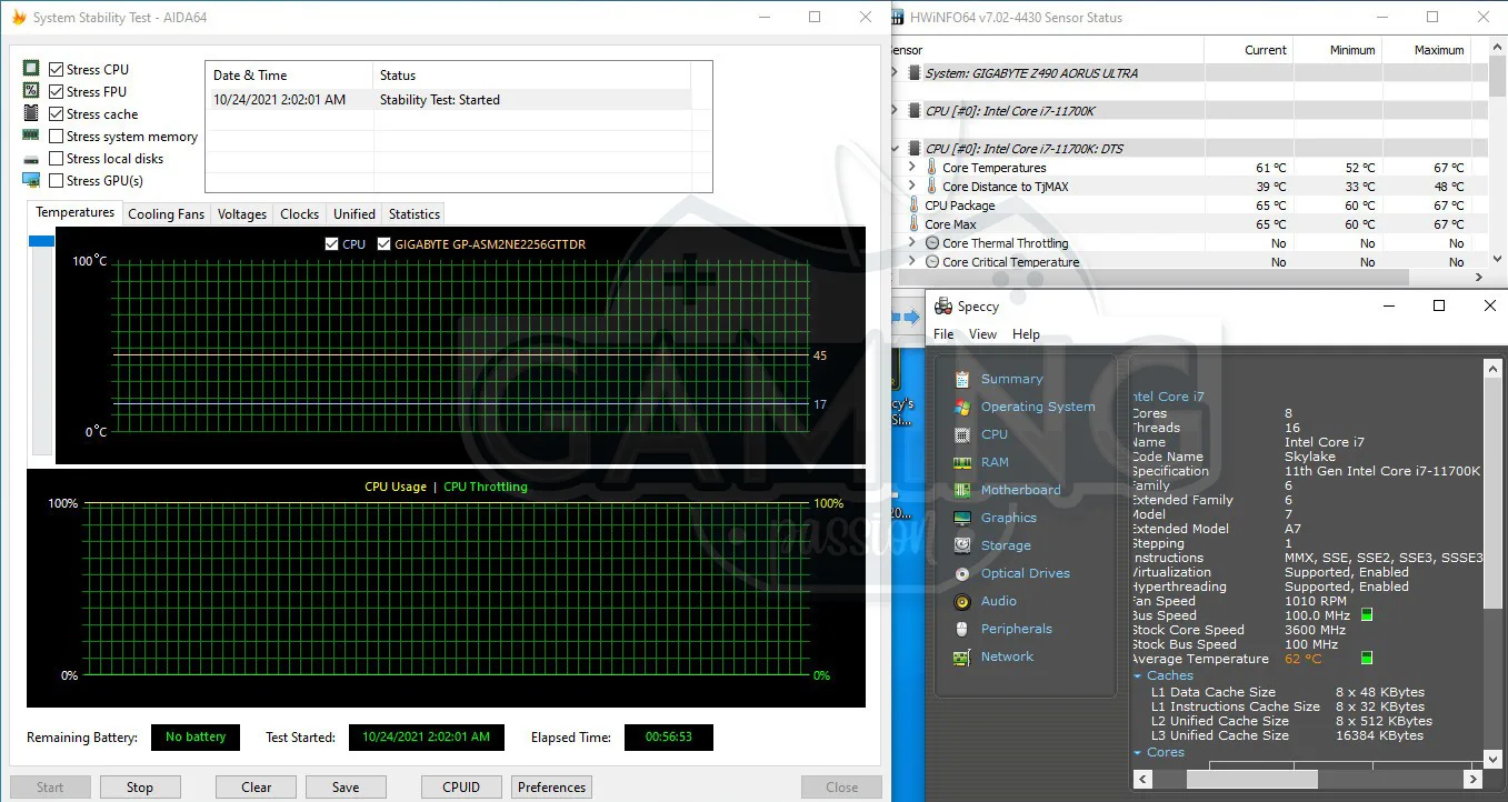 نتيجة Aida64 بمدة اختبار 56:53 دقيقة