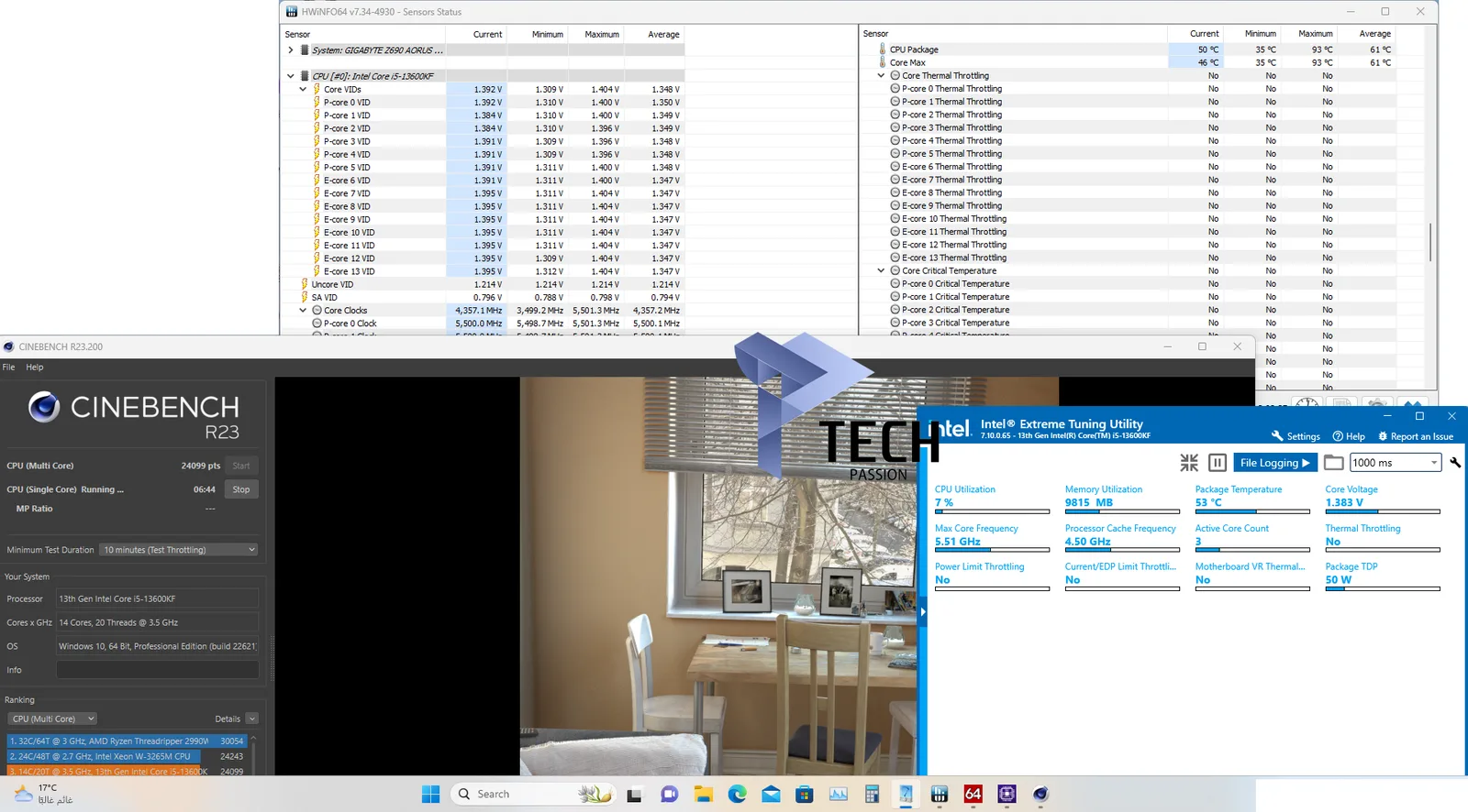 CINEBENCH R23 في تردد 5.5GHz في اختبار النواة الواحدة