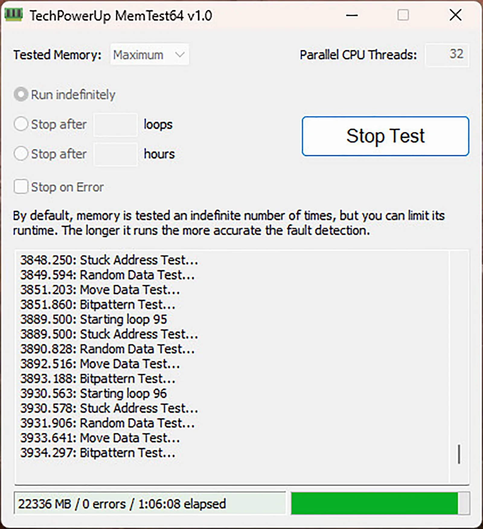 برنامج MemTest 64 لـ تردد 7400MT/s