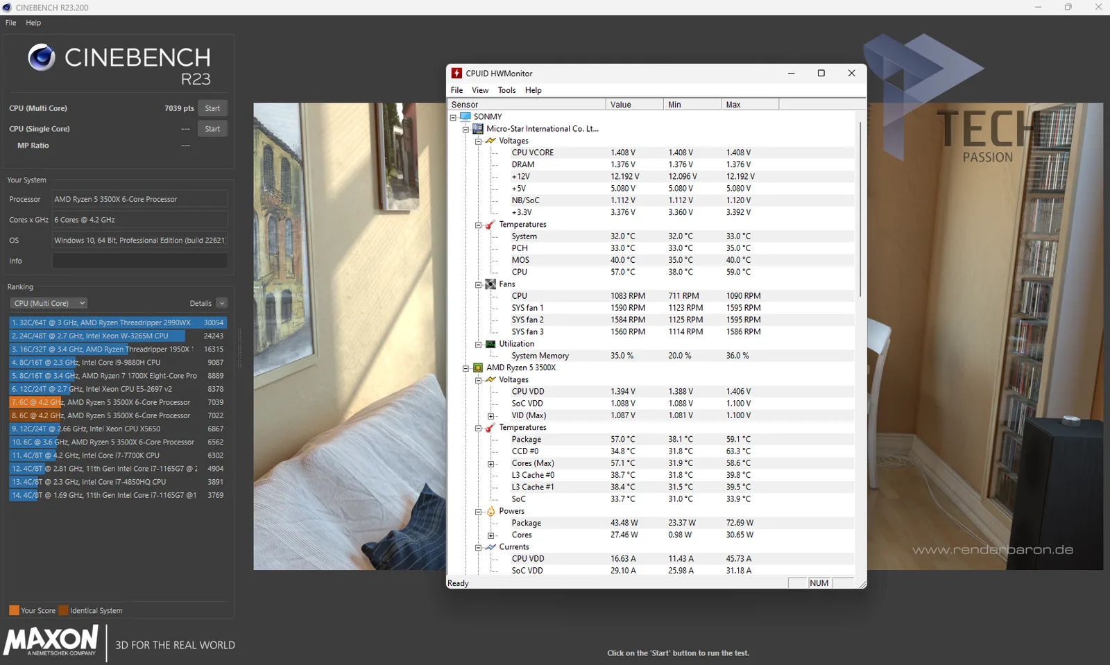 اختبار Cinebench R23 وتأثير المروحة الثانية على الأداء