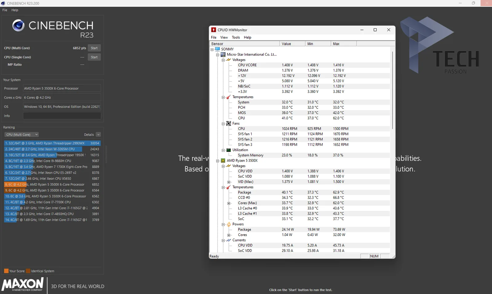أداء المبرد في اختبار Cinebench R23 للأنوية المتعددة