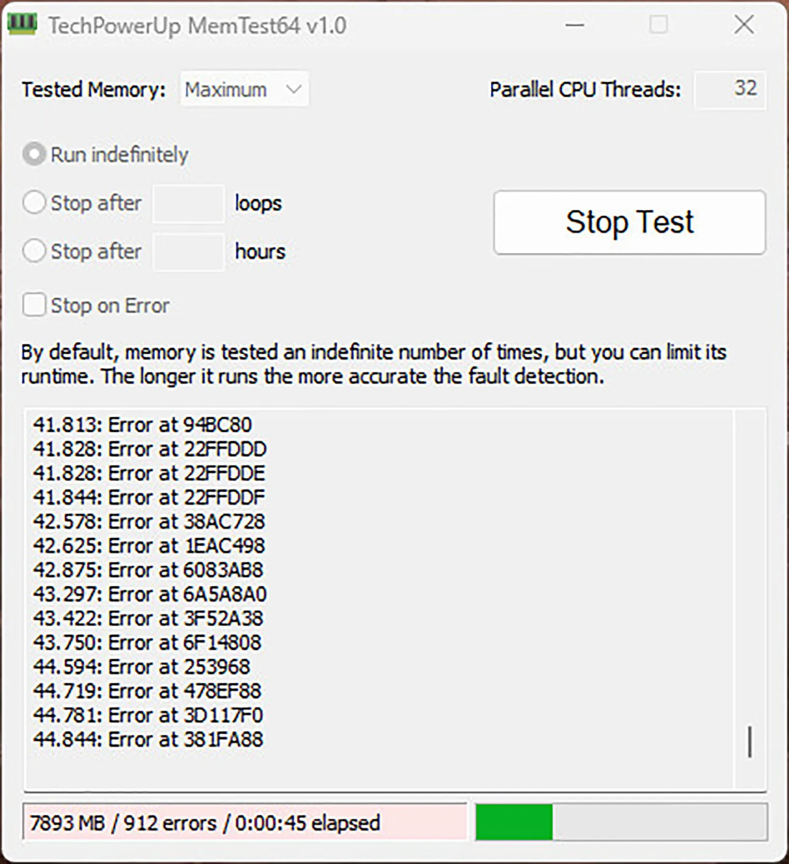 اختبار برنامج MemTest 64 لـ تردد 7600MT/s